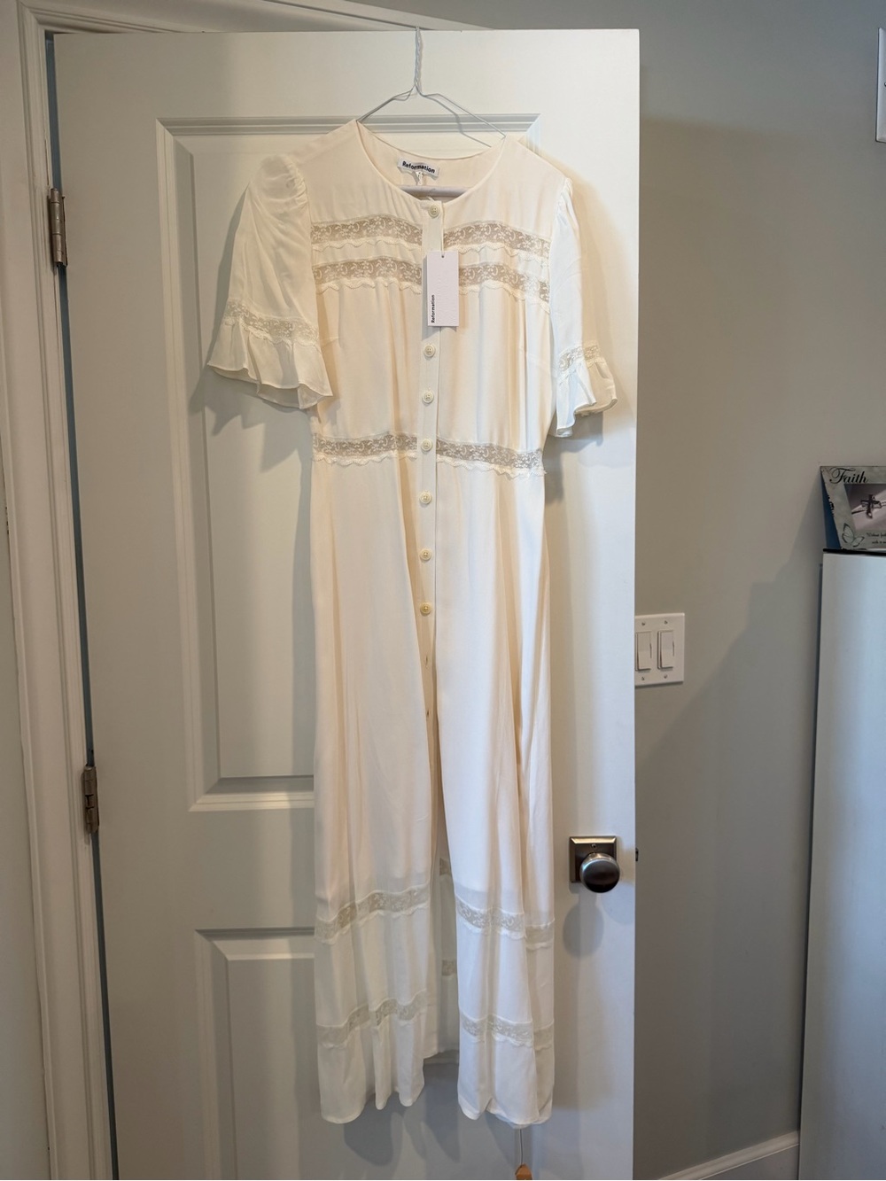 Reformation Cream Lace-Trim Maxi Dress